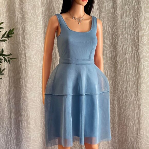 NWT KIIND OF Blue Mesh‎ Overlay Futuristic Pannier Dress Ballerinacore Size S - Picture 1 of 8
